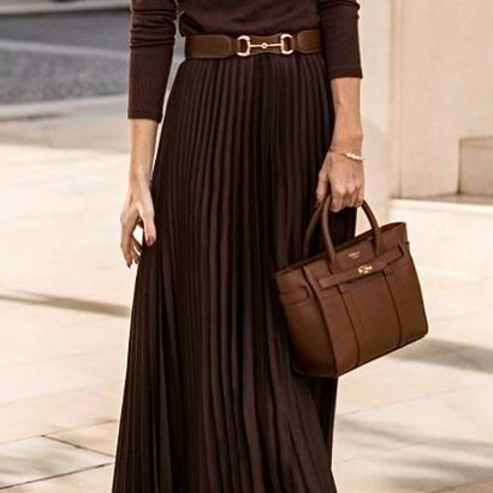 Elegant Brown Pleated Skirt - Picture 4 of 5